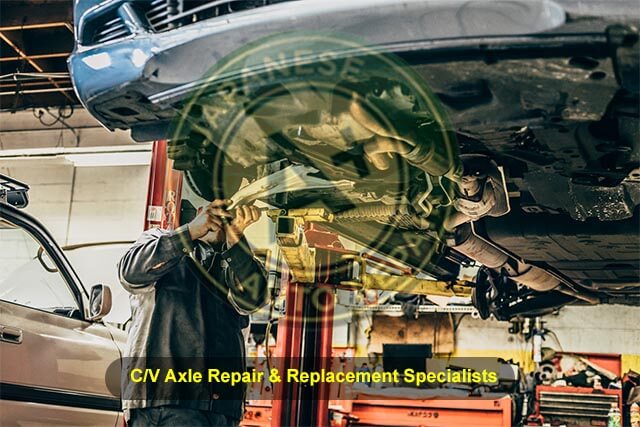 CV axle repair and replacement specialists - A+ Japanese Auto Repair mechanic repairing an axle.